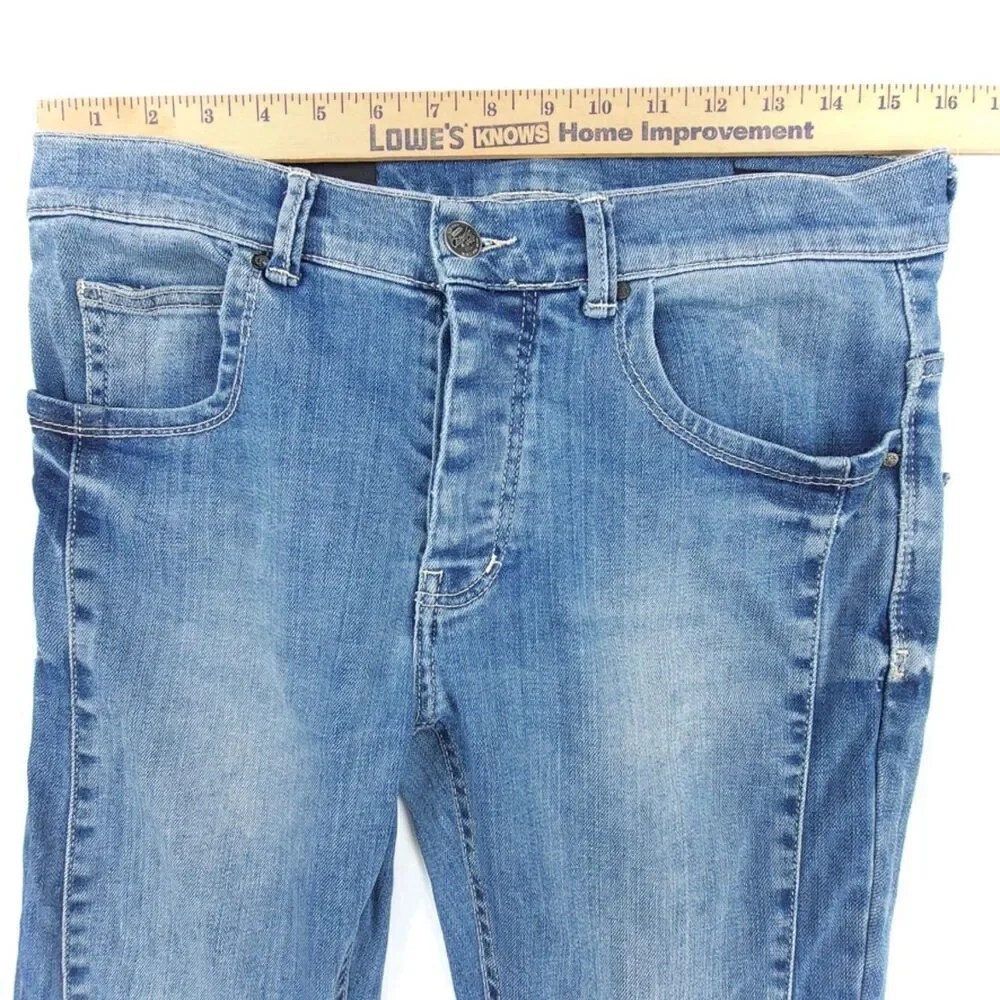 ZARA Man New Biker Moto Ribbed Tailored Skinny Jeans Blue Denim Mens 30 x 32